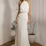 Aston minimalist wedding dress with halter neckline and sleek ivory silhouette