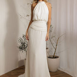 Aston minimalist wedding dress with halter neckline and sleek ivory silhouette