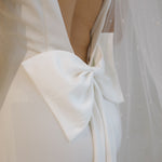Detail shot in a Crepe Fit and Flare Wedding Dress
