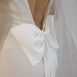 Detail shot in a Crepe Fit and Flare Wedding Dress