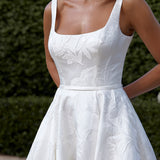 closeup of a bride wearing a Jacquard Satin A-Line Wedding Dress
