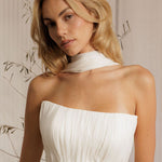 Ophelia romantic wedding dress with pleated bodice and soft flowing skirt