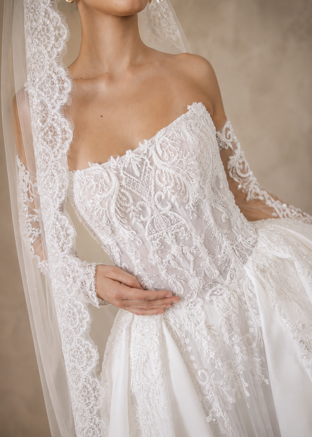 Palace wedding dress detailed beaded bodice bridal gown