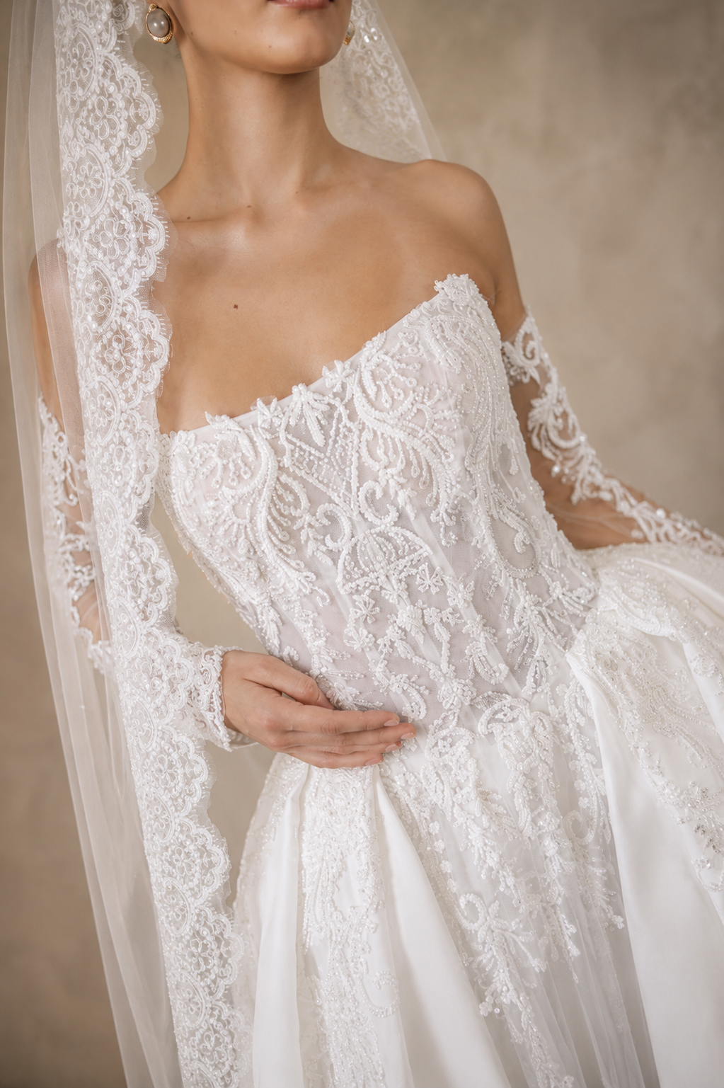 Palace wedding dress detailed beaded bodice bridal gown