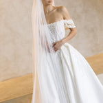 Palace wedding dress with detachable beaded gloves couture bridal gown
