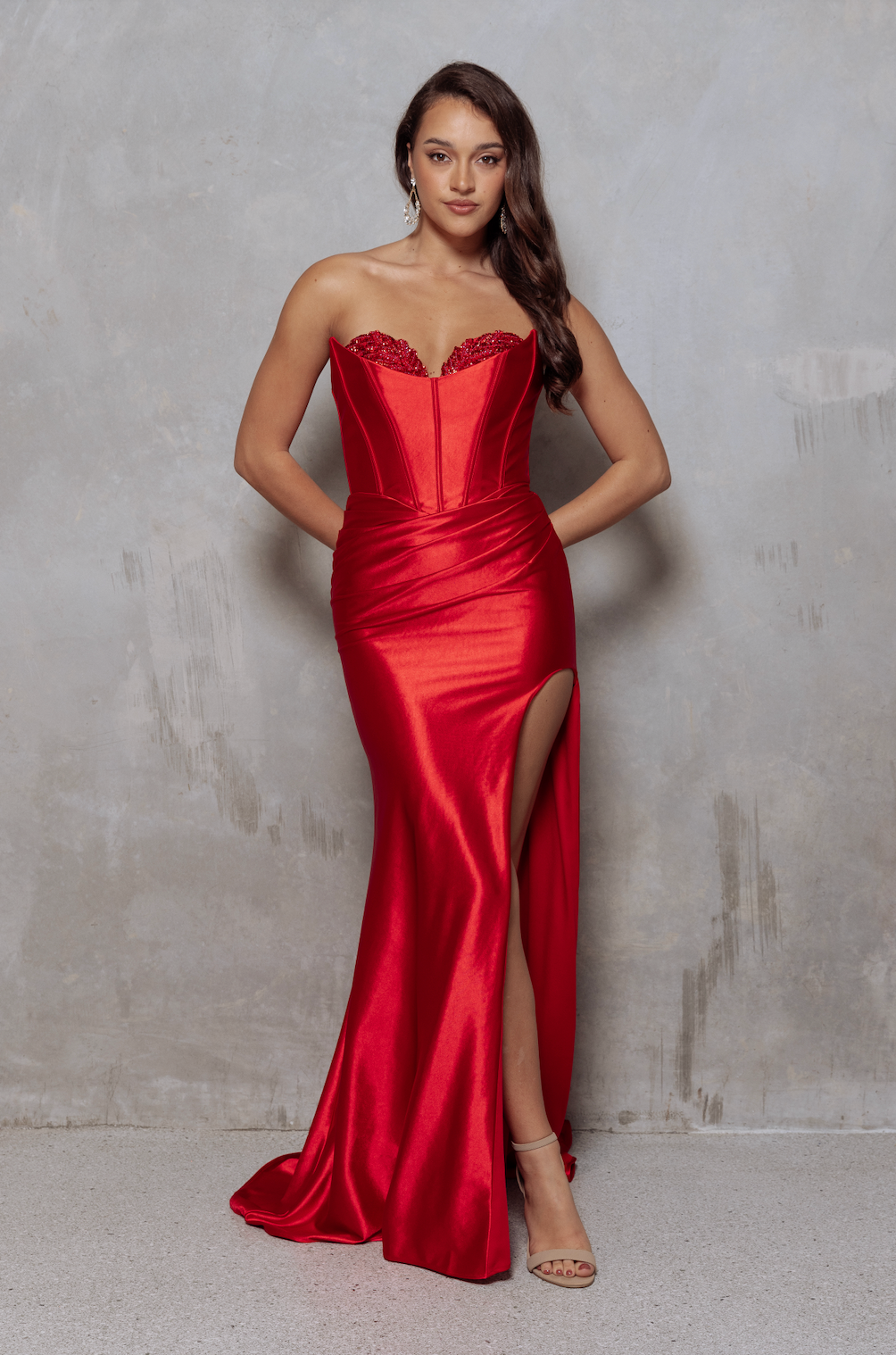 after five formal dresses Blue Sequin Open-Back Gown