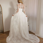 Back view of Vivaldi lace A-line wedding dress with detachable lace bodysuit and full lace skirt train
