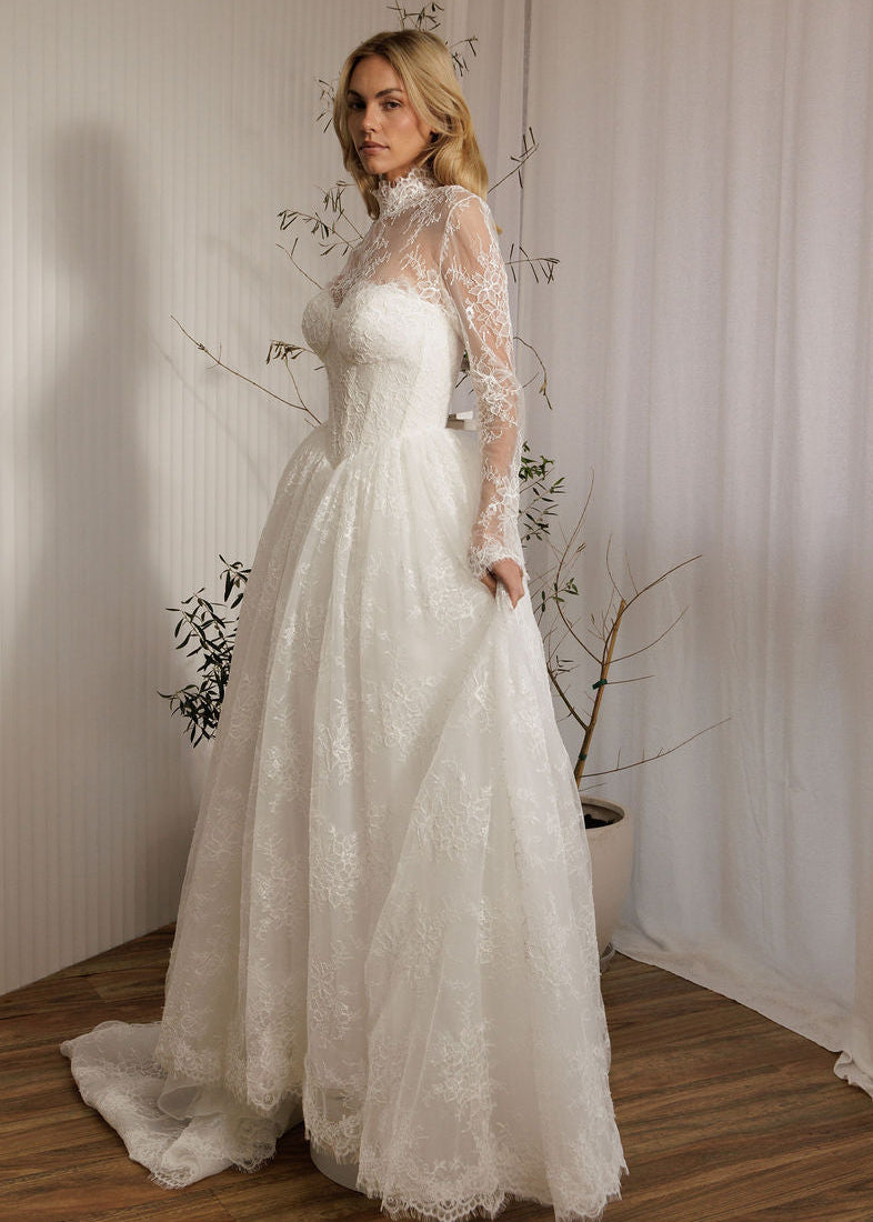Vivaldi lace A-line wedding dress with detachable lace bodysuit and full lace skirt