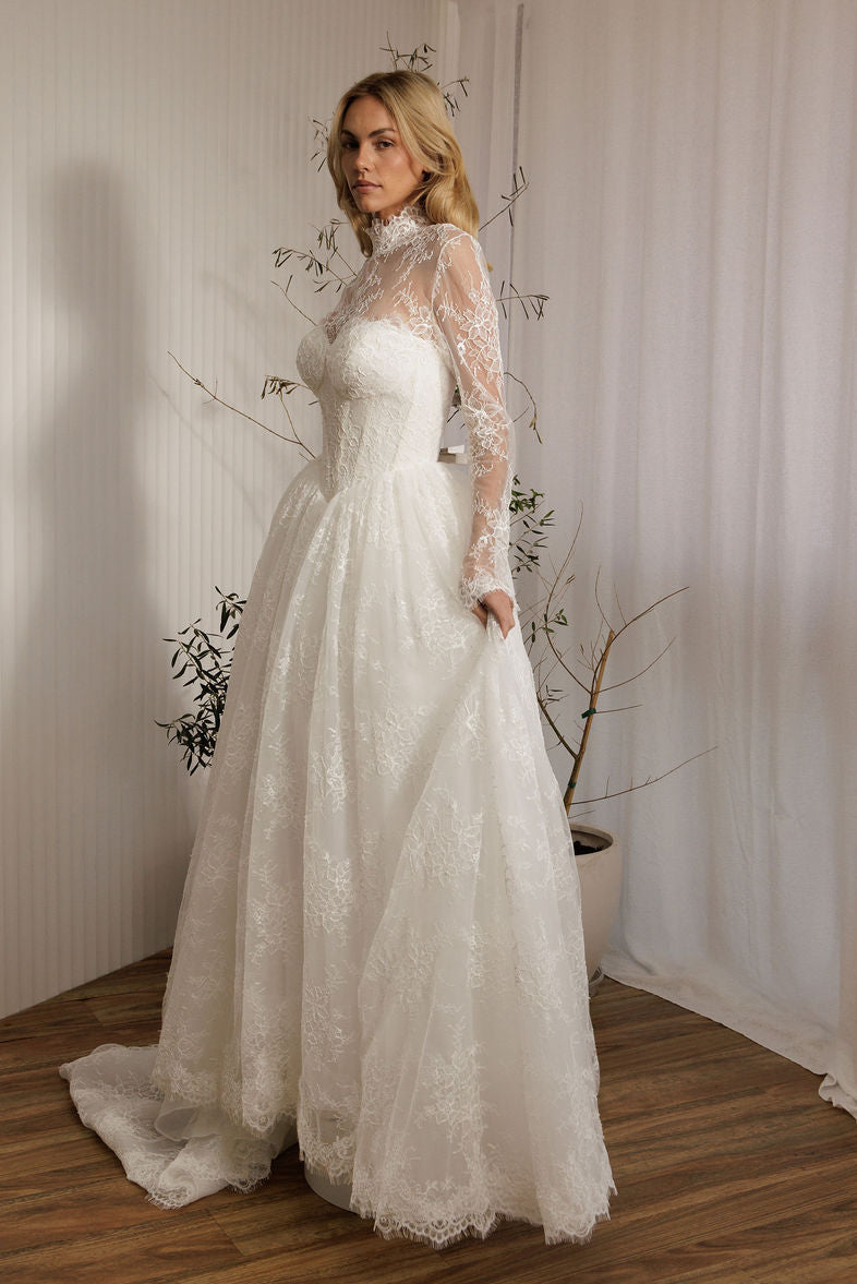 Vivaldi lace A-line wedding dress with detachable lace bodysuit and full lace skirt