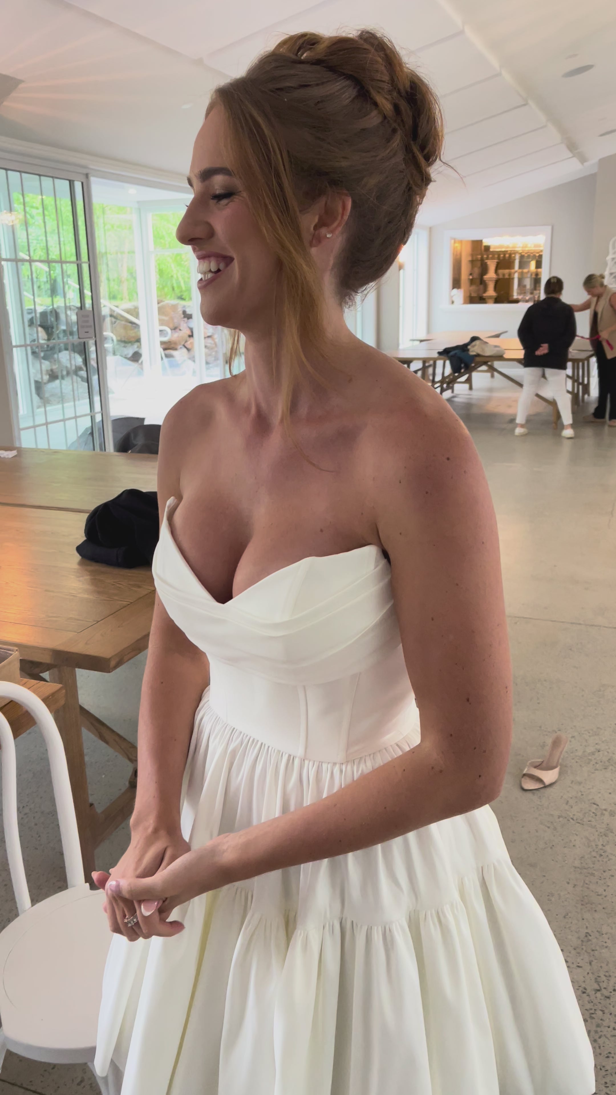 bardot mini bridal gown